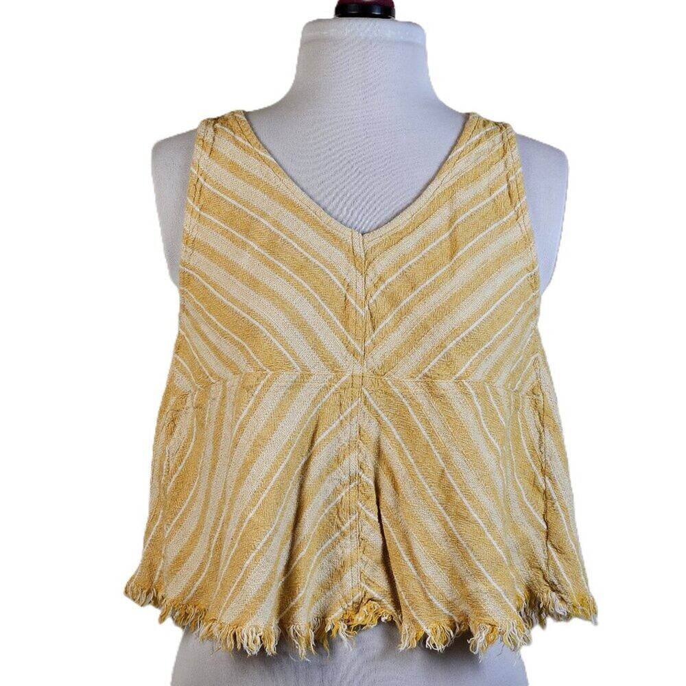 Indigo Rein Juniors L(Womens M) Open Back Crop Tank Gold White Raw Edge Top Bojo